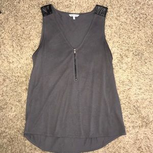 V-neck gray dress shirt with zipper in front